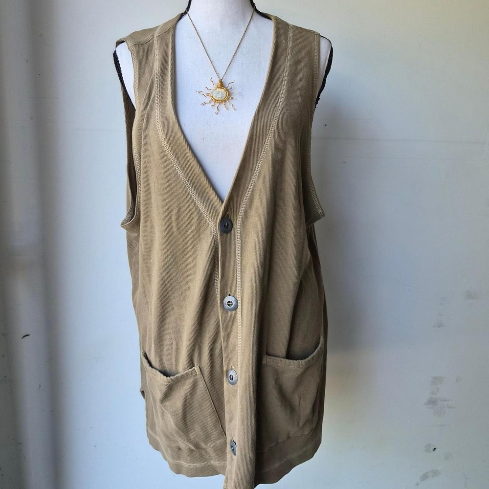 Vintage 90s Chicos Star Brand Ribbed Vest Women L Earthy Boho Granola Minimalist